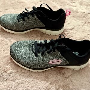 Skechers Black and Gray Sneakers with Pink Highlights